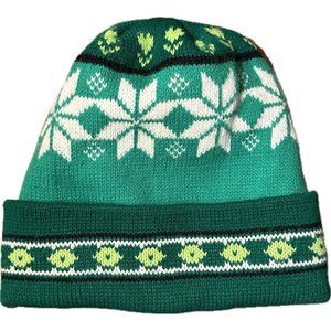 Vintage Unbranded Green Snowflake Tulip Unisex OS Ski Cap Beanie Knitted
